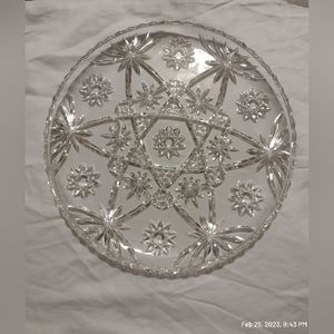 Vintage Anchor Hocking 13.5" Serving tray Cake Plate Star of David Crystal glass